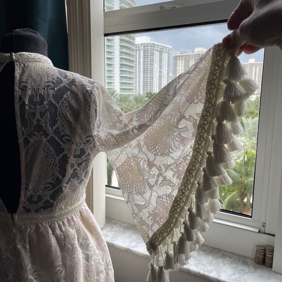 L’atiste by Amy Lace Tassel Romper-Cream/Blush Lined Size:  S - Picture 6 of 16